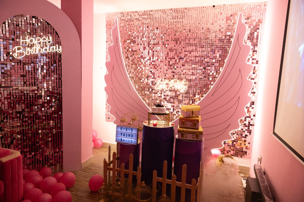 180" 4K Cinema Screen in Pink Celebration Suite
