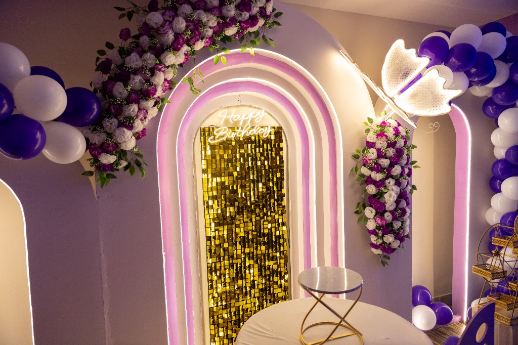 Illuminated Butterfly Wings & Neon Arch Stage